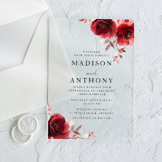Invitations En Acrylique Red Vintage Roses Wedding