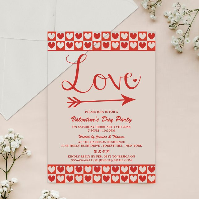 Invitations En Acrylique Red & White Love Hearts Saint Valentin (Créateur téléchargé)
