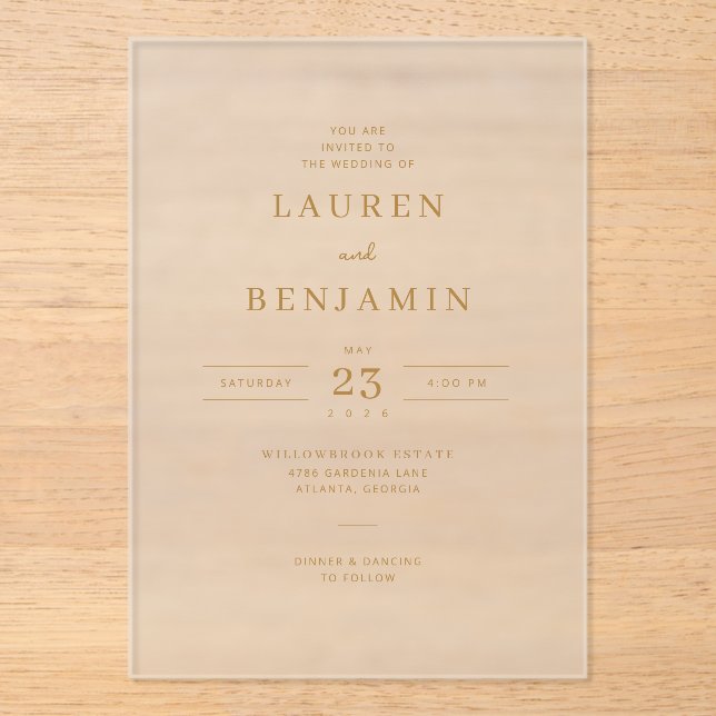 Invitations En Acrylique Refined Gold Calligraphy (Recto)