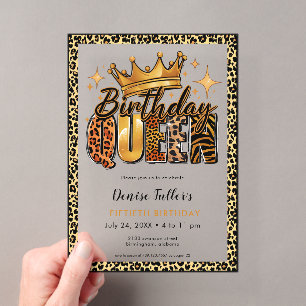 Invitations En Acrylique Reine d'anniversaire Fun Léopard Cinquante ans