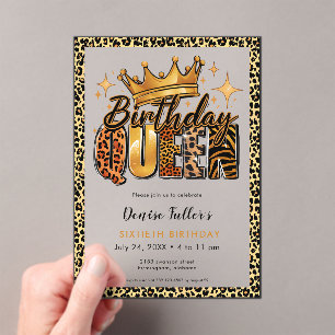 Invitations En Acrylique Reine d'anniversaire léopard amusant Soixante ans