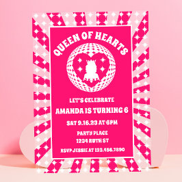 Invitations En Acrylique Reine Des Coeurs Rose Rétro Anniversaire