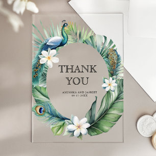 Invitations En Acrylique Remerciement de mariage floral paon indien tropica