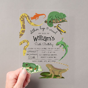 Invitations En Acrylique Reptile, lézards et amphibiens Anniversaire enfant