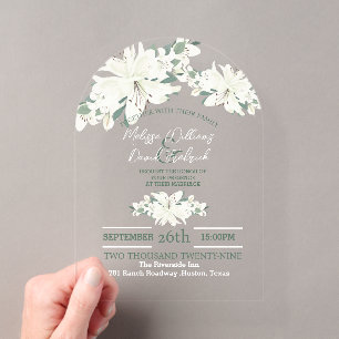 Invitations En Acrylique Ressort Botanique Vert Mariage Floral blanc