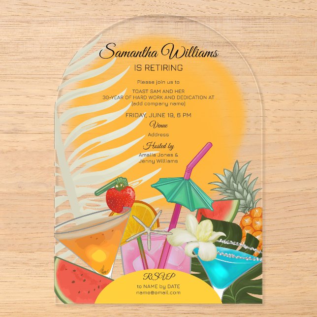 Invitations En Acrylique Retraite Adieu Tropical Beach Cocktail Party (Recto)