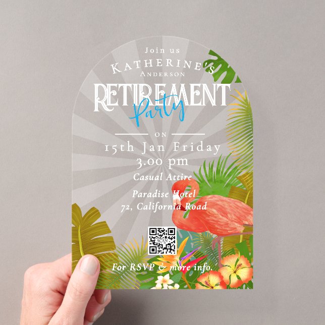 Invitations En Acrylique Retraite Tropicale Flamant Rose (In situ (ordinateur de poche))