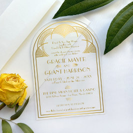 Invitations En Acrylique Retro Art Déco Vintage or Unique Arc Mariage