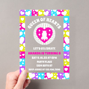 Invitations En Acrylique Retro Neon Reine Des Coeurs Anniversaire