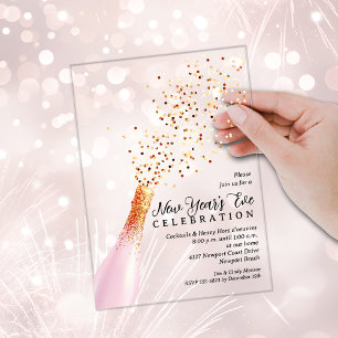 Invitations En Acrylique Réveillon du Nouvel An Champagne Élégant