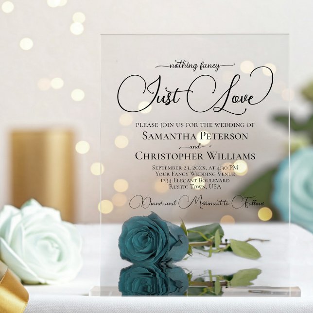 Invitations En Acrylique Rien de fantaisie Just Love Élégant Rose Mariage T (Créateur téléchargé)