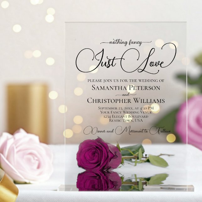 Invitations En Acrylique Rien de fantaisie Juste Amour Magenta Plum Rose Ma (Clear Acrylic with Rectangle Cut)