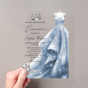 Invitations En Acrylique Robe bleue d'argent Princesse Quinceañera
