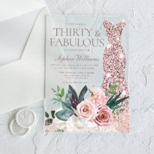 Invitations En Acrylique Robe & Blush Floral Womans 30e fête d'anniversaire