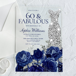 Invitations En Acrylique Robe de diamants aux roses bleues pour femme 60e