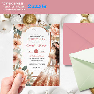 Invitations En Acrylique Robe de Quinceañera Rose Gold Cannelle Fleurie Qui
