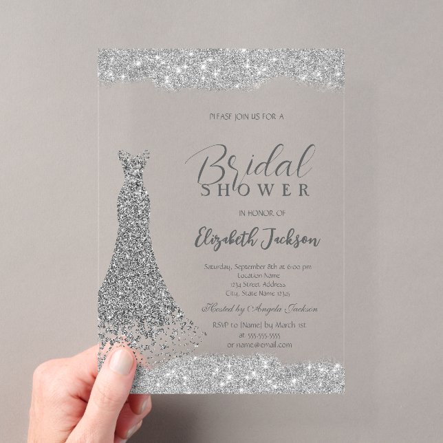 Invitations En Acrylique Robe Diamond Argent Cadre Étincelant (In situ (ordinateur de poche))