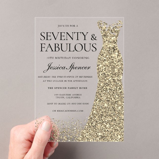 Invitations En Acrylique Robe d'or Fêtes 70e anniversaire (In situ (ordinateur de poche))