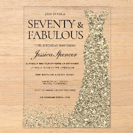 Invitations En Acrylique Robe d'or Fêtes 70e anniversaire
