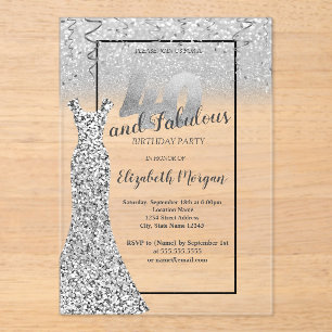 Invitations En Acrylique Robe élégante à paillettes argentées pour fête d'a