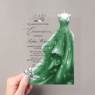 Invitations En Acrylique Robe émeraude en argent Princesse Quinceañera