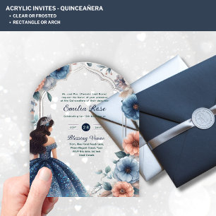 Invitations En Acrylique Robe Fleurie Bleue Argentée Acrylique pour Quincea