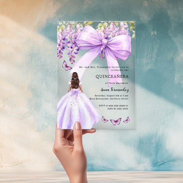 Invitations En Acrylique Robe florale arc lavande clair Quinceanera (Créateur téléchargé)
