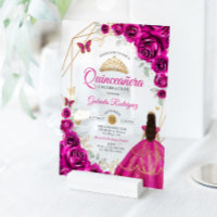 Robe fuchsia rose et or pour Quinceanera
