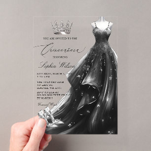 Invitations En Acrylique Robe noire en argent Princesse Quinceañera