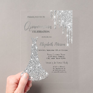 Invitations En Acrylique Robe Paillettes Diamants 5ème Anniversaire