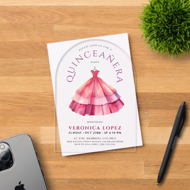 Invitations En Acrylique Robe princesse rose clair moderne Aquarelle (Insitu (Carte d'invitation))