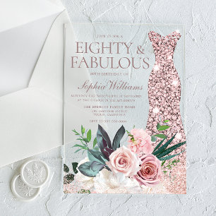 Invitations En Acrylique Robe Rose Gold Fleur de Blush Fête d'anniversaire