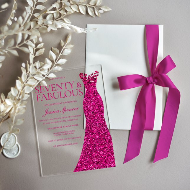 Invitations En Acrylique Robe rose Soixante-dix et fabuleux 70e anniversair (Créateur téléchargé)