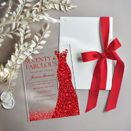 Invitations En Acrylique Robe rouge Soixante-dix et fabuleux 70e fête d'ann