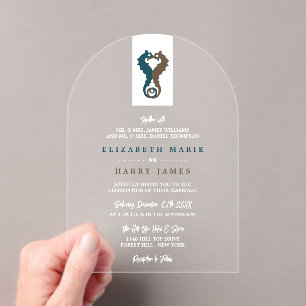 Invitations En Acrylique Romance de hippocampe, mariage sur la plage