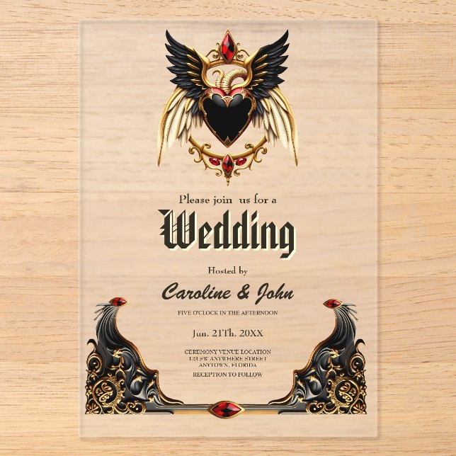 Invitations En Acrylique Romance gothique, dans les ombres de l'amour (Recto)