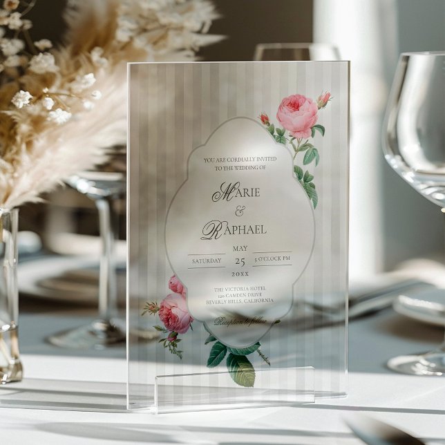 Invitations En Acrylique Romantic Chic French Rose Botanical Wedding (Créateur téléchargé)