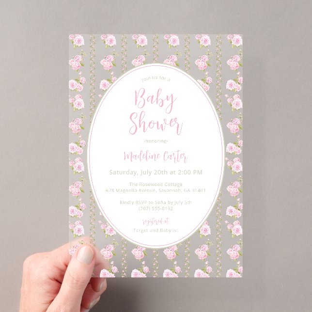 Invitations En Acrylique Romantic Pink Rose Baby Shower  (In situ (ordinateur de poche))