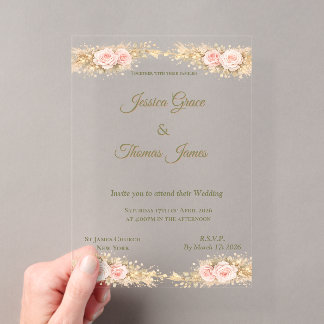 Invitations En Acrylique Romantique Bohème Élégant Rose d'Automne