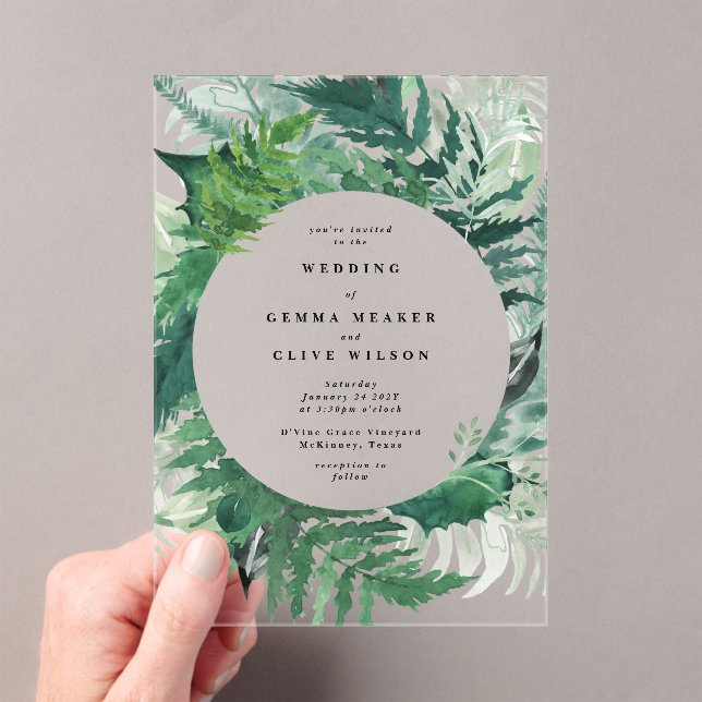 Invitations En Acrylique Romantique Main peint verdure Mariage de feuille d (In situ (ordinateur de poche))