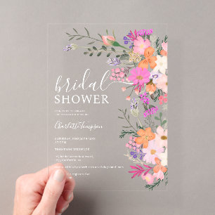 Invitations En Acrylique Romantique pastel fleurs sauvages printemps nuptia