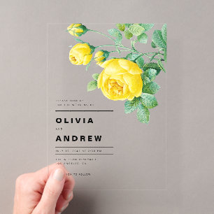 Invitations En Acrylique Romantique Roses Jaunes Mariage botanique