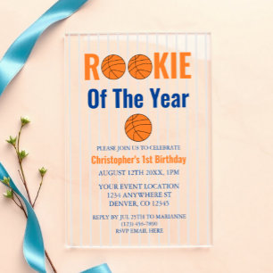Invitations En Acrylique Rookie De L'Année Basket 1Er Anniversaire