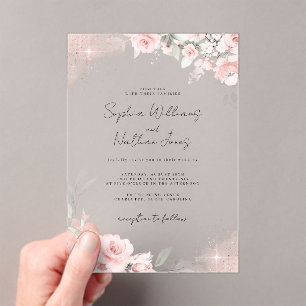 Invitations En Acrylique Rose Blush Rose Papillon Argent Mariage 