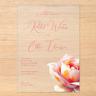 Invitations En Acrylique Rose Élégante Aquarelle Corail