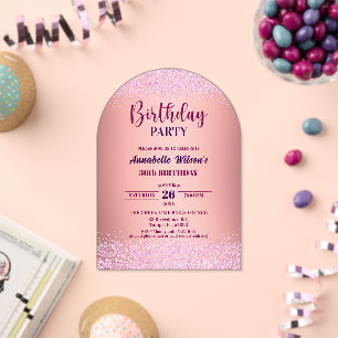 Invitations En Acrylique Rose Élégante Paillettes Métallisé Rose 36e Annive
