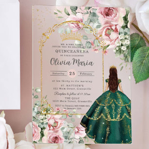 Invitations En Acrylique Rose Émeraude Floral Quinceañera Douce 16 15
