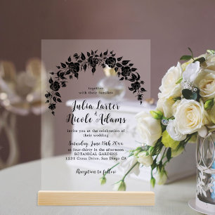 Invitations En Acrylique Rose Fleur de Mariage Dorée Rouge Élégante Poussié