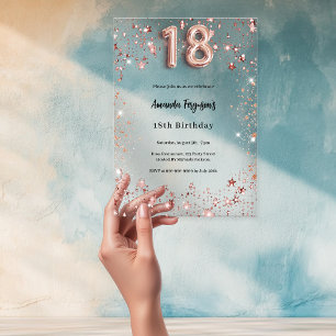 Invitations En Acrylique rose gold étoiles clair fête d'anniversaire 18 ans