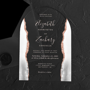 Invitations En Acrylique Rose Gold Gris Blanc Agate Rose Pâle Arche Mariage